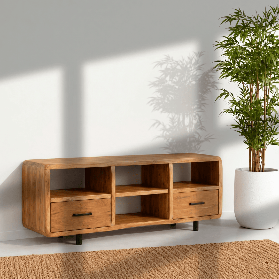 The Arlo Natural Wood TV Stand | Open Shelf Media Console UAE