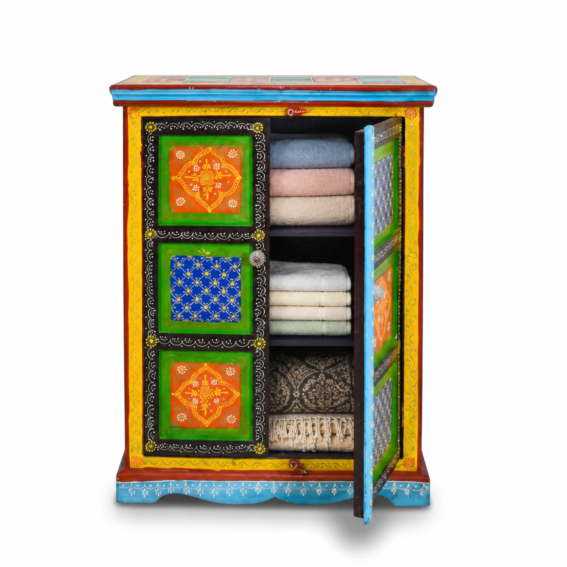 Bohemian Hand Painted Solid Wood Organizer Cabinet