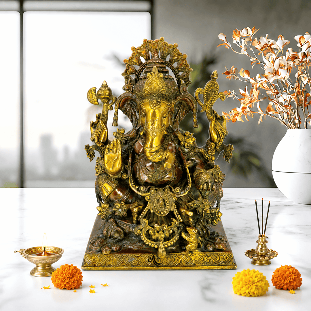 Copper Antique Brass Ganpati Goddess 19 Inches tall