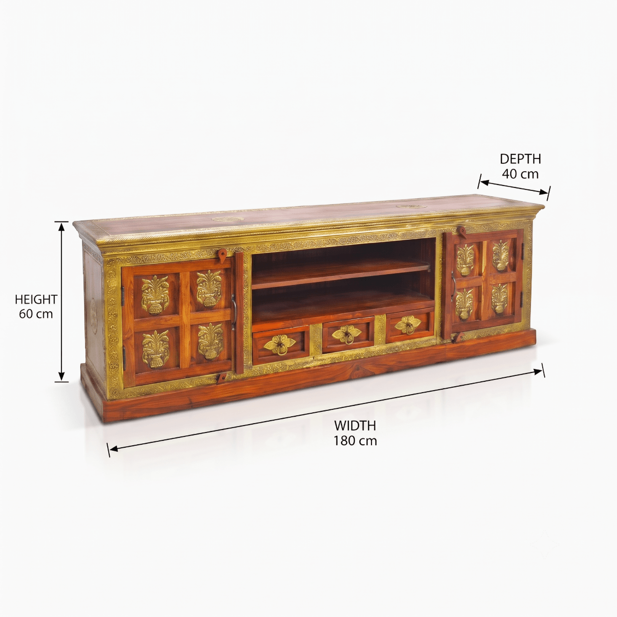 The Grand Palace Rosewood Media Console with brass work