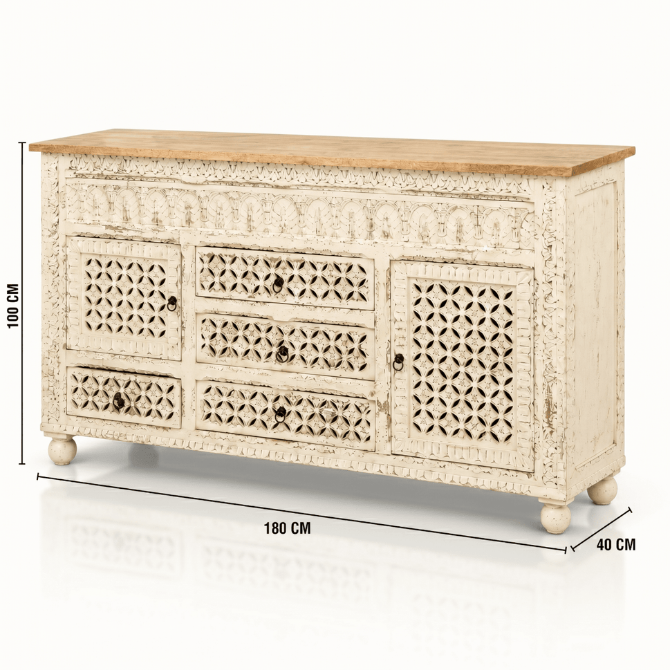 Nova Vintage hand Carved Credenza side cabinet
