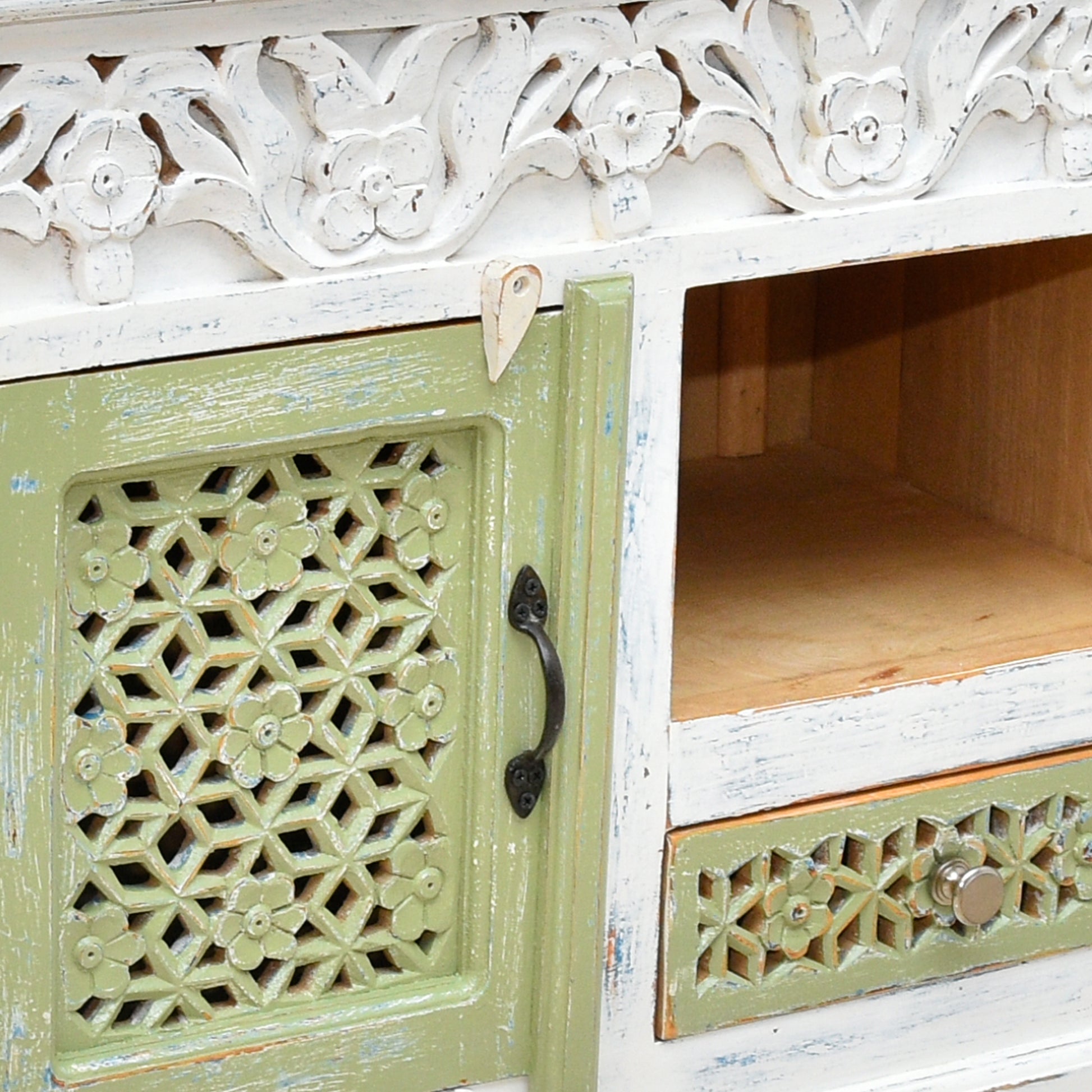The Haveli Hand-Carved TV Unit UAE | Rustic Wooden Console Dubai