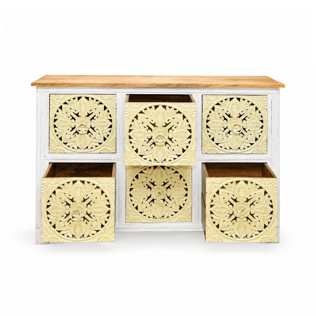 Ivoria Floral Carved Solid Wood Buffet chest of drawers
