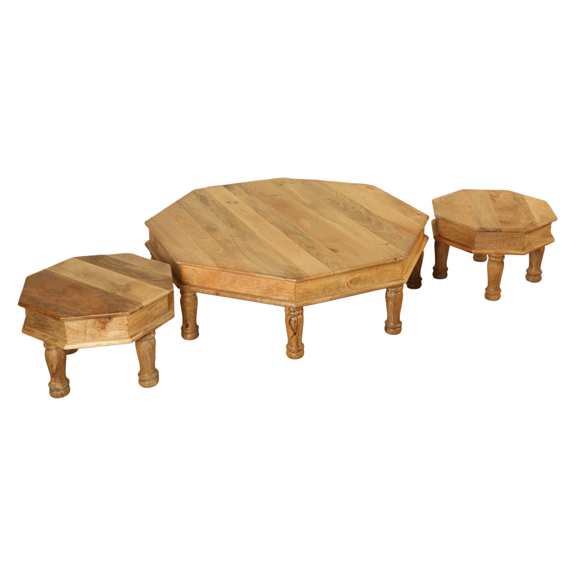 Royal Heritage Solid Mango Wood Hexagon Nesting Coffee Table Set of 3