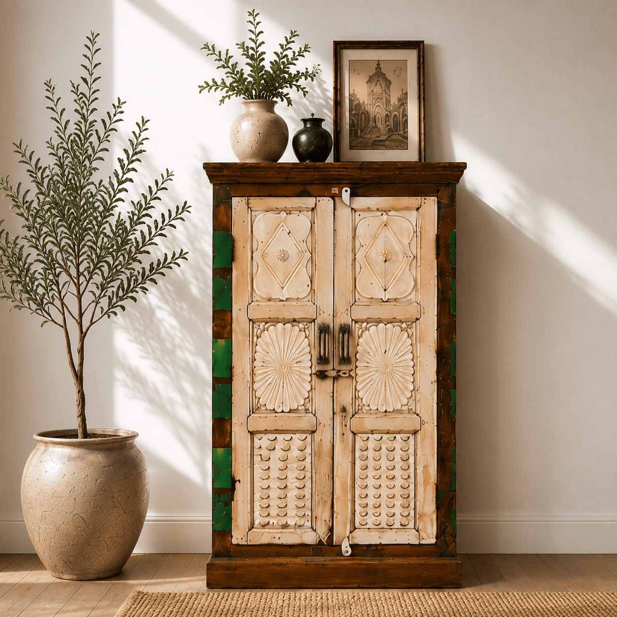 recycled wood storage cabinet, wooden cupboard, antique cabinet reclaimed, rustic cabinet, reclaimed wood cabinet, vintage cabinet UAE, accent cabinet real teak wood, display cabinet recycle wood Dubai, 
