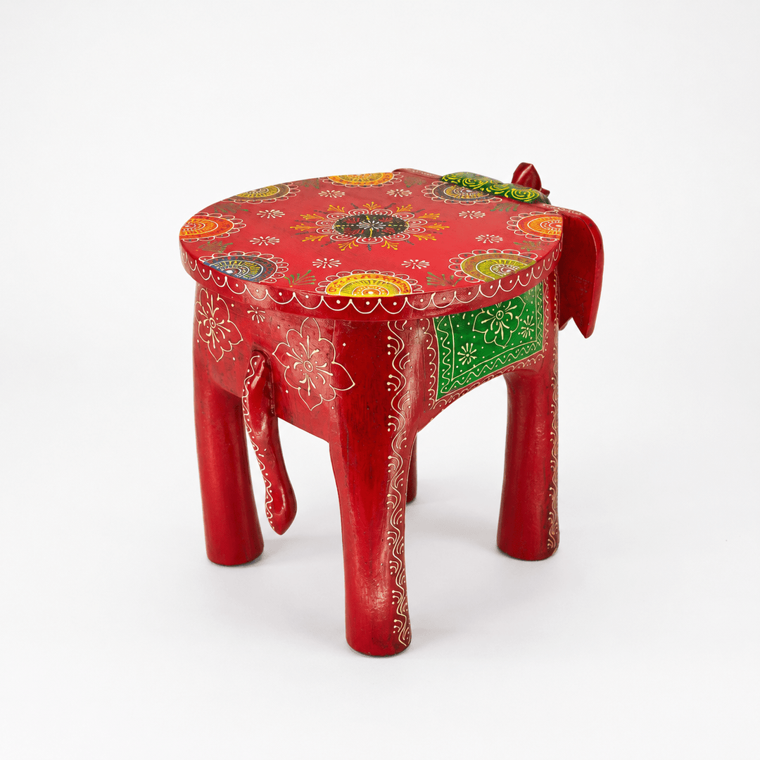 Traditional Elephant-Shaped Wooden Stool and Table
