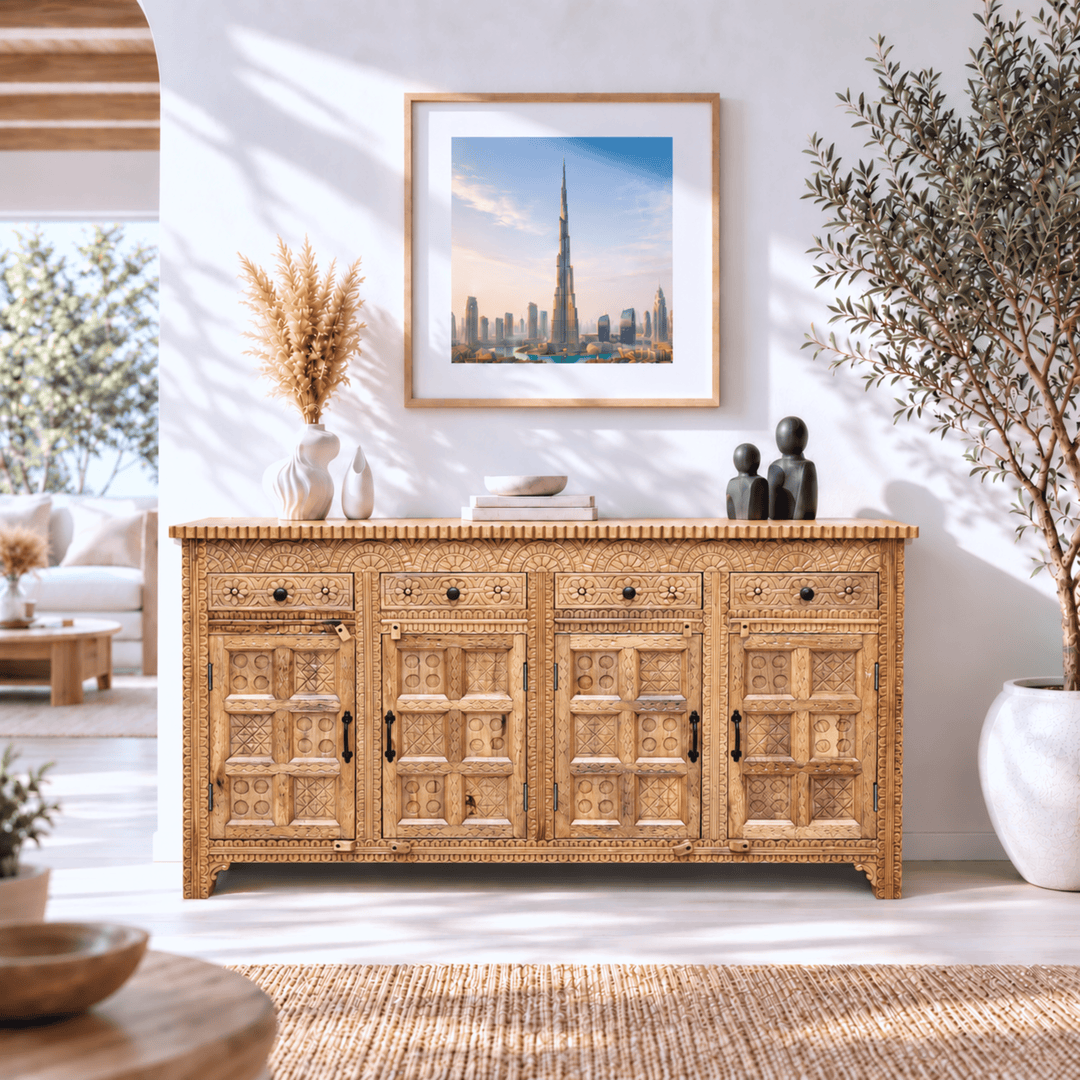 Natural Heritage Carved Hardwood Console buffet table