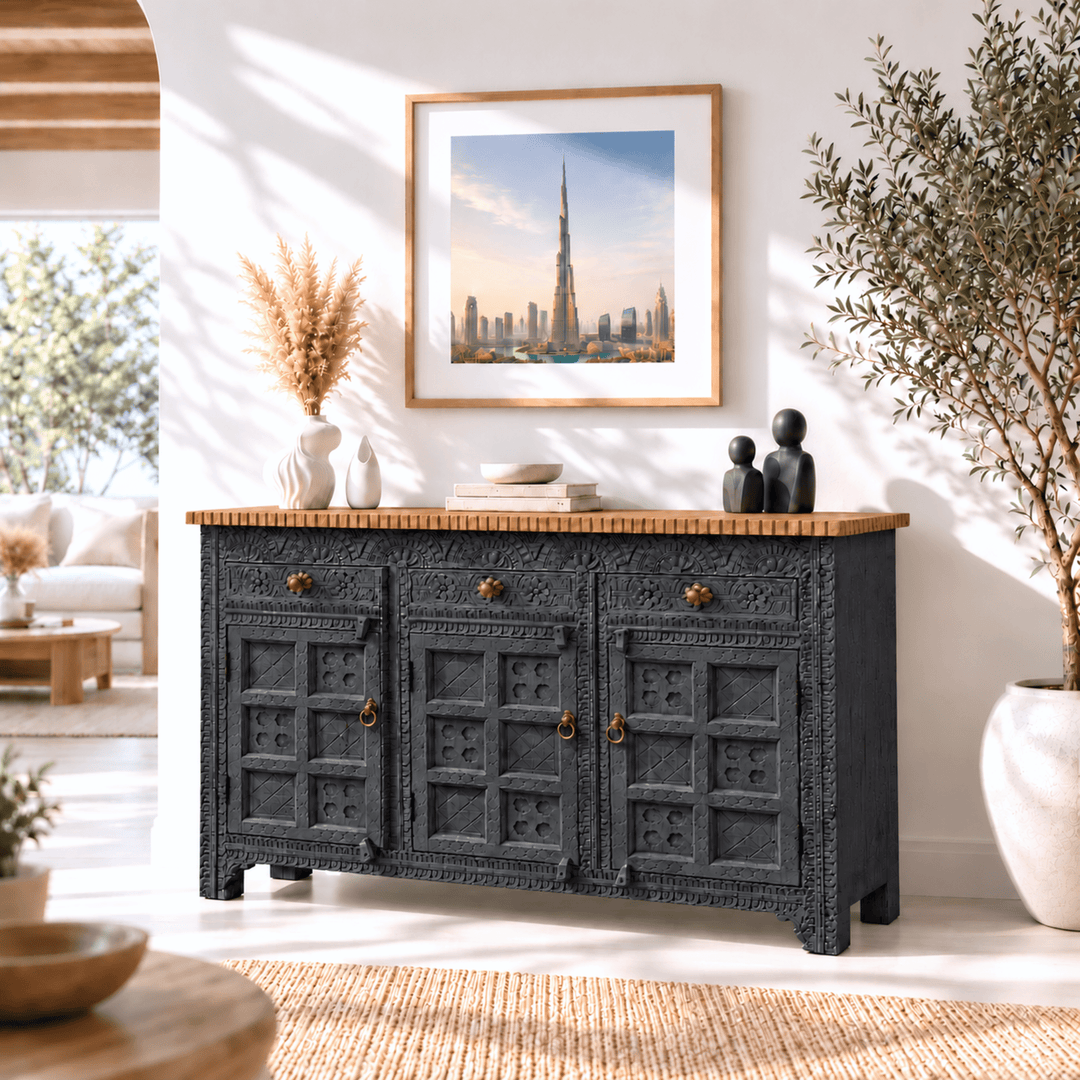 Natural Heritage Carved Hardwood Console buffet table