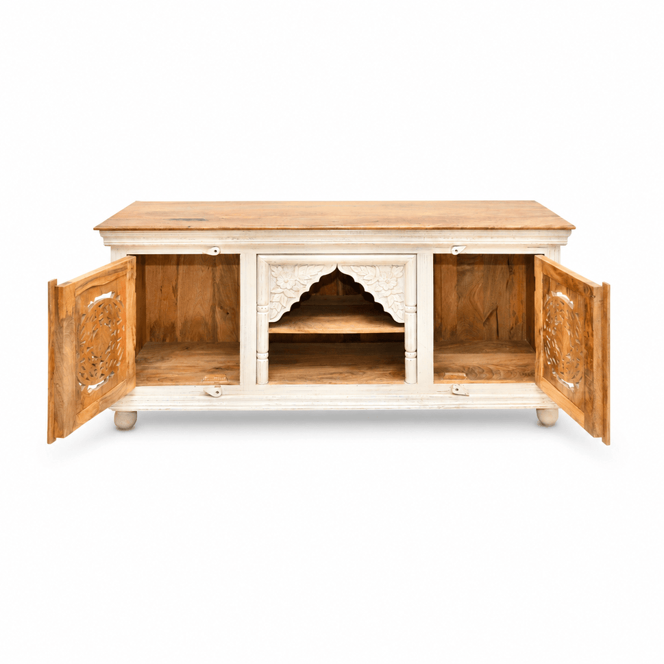 The Bohemia Hand Carved Mango Wood TV Unit | Rustic Blue UAE | Dubai
