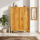 تبديل الصورة natural wood glossy display cupboard, natural rustic finish cabinet, wood color glossy wooden cupboard, handmade natural finish cabinet, hand carved mango wood color finish  cabinet,  
 1