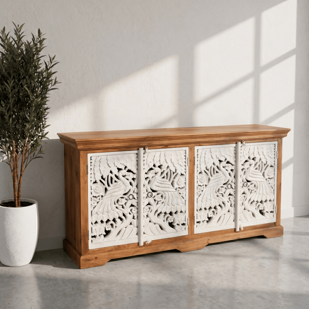 Hand carved solid wood sideboard cabinet storage for home