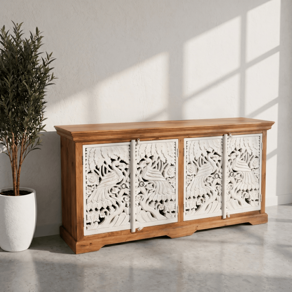 Hand carved solid wood sideboard cabinet storage for home