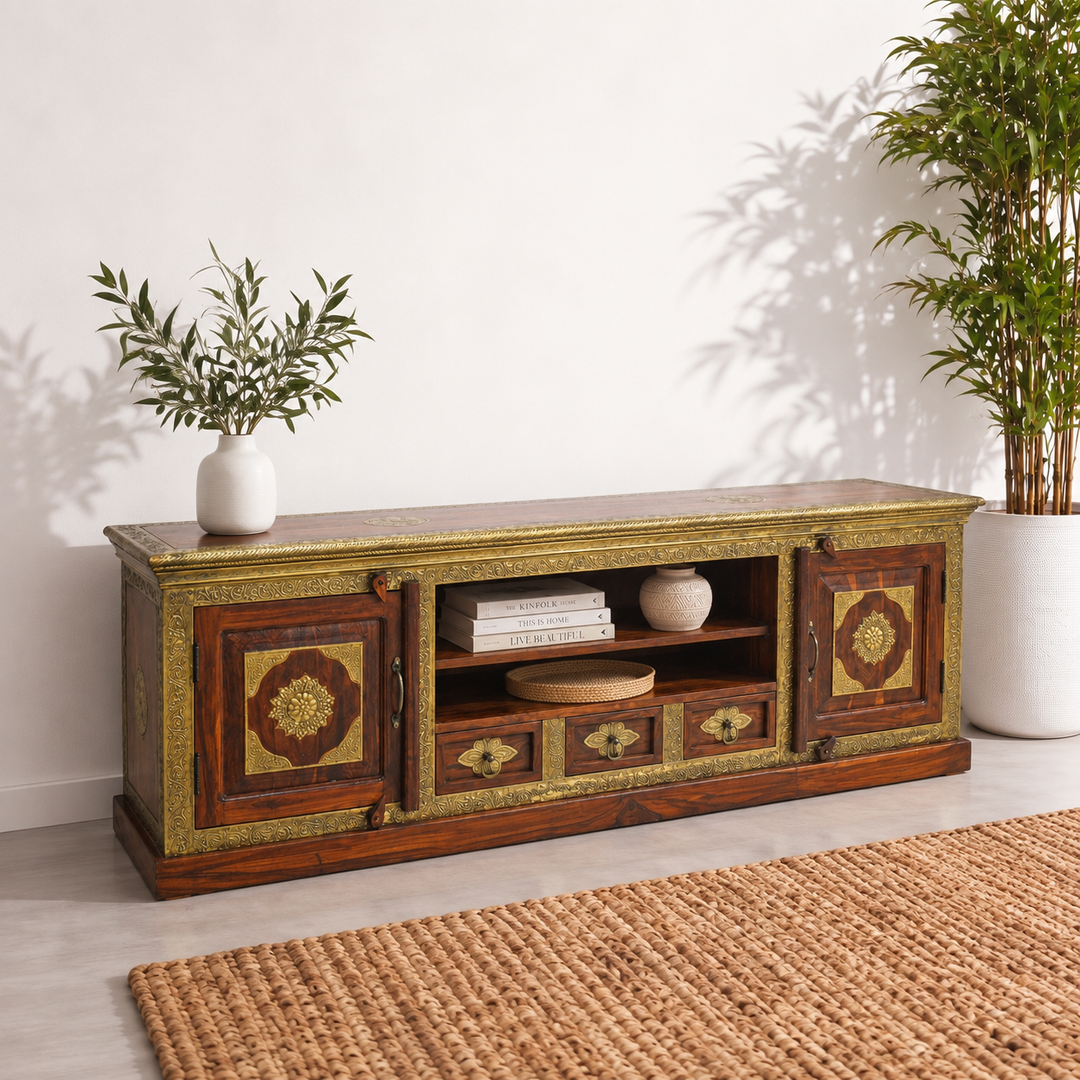 The Grand Palace Rosewood Media Console with brass work