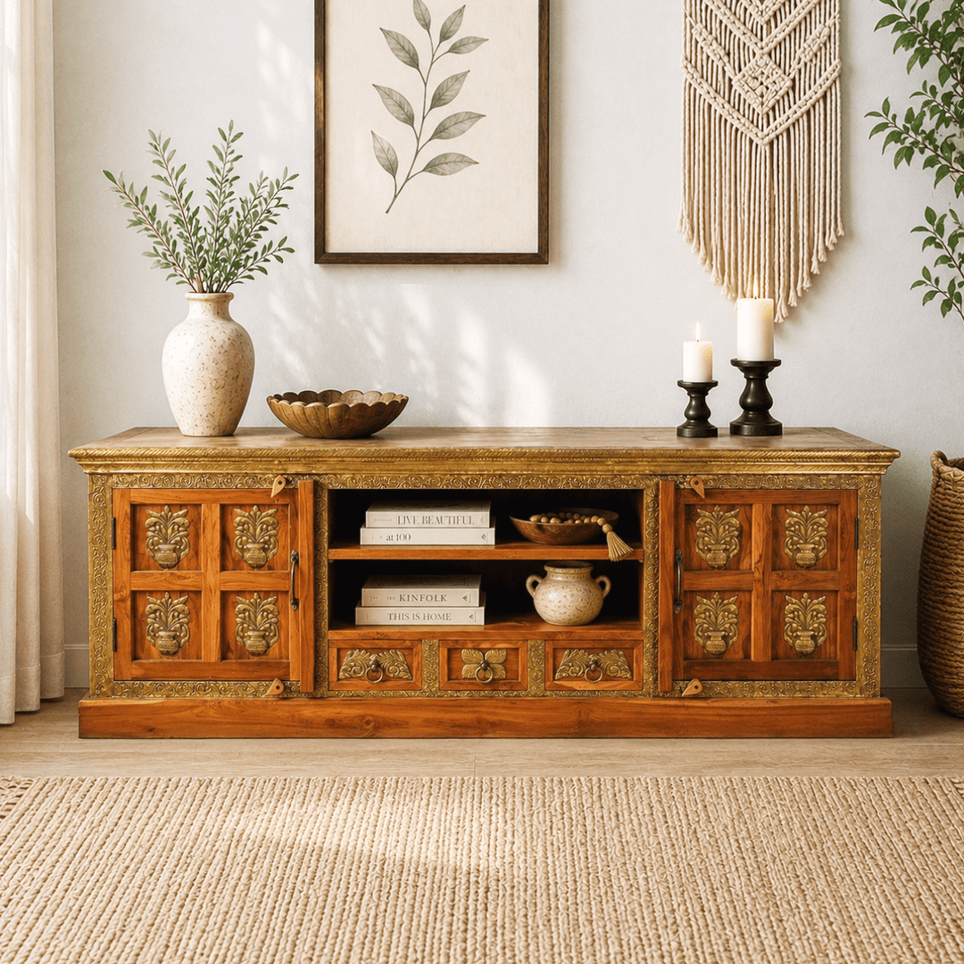 The Grand Palace Rosewood Media Console with brass work