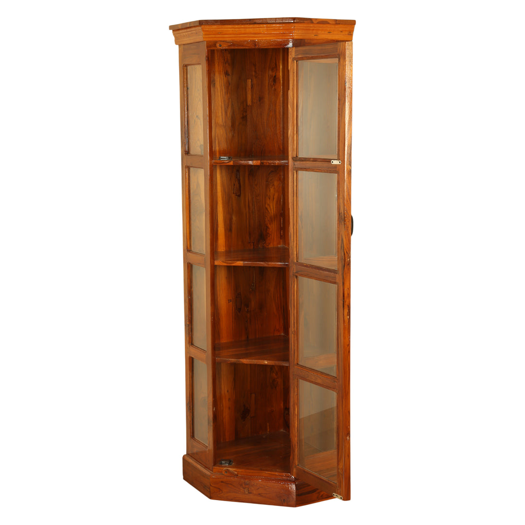Opulent Solid Teak Wood Glass Display Cupboard with honey finish