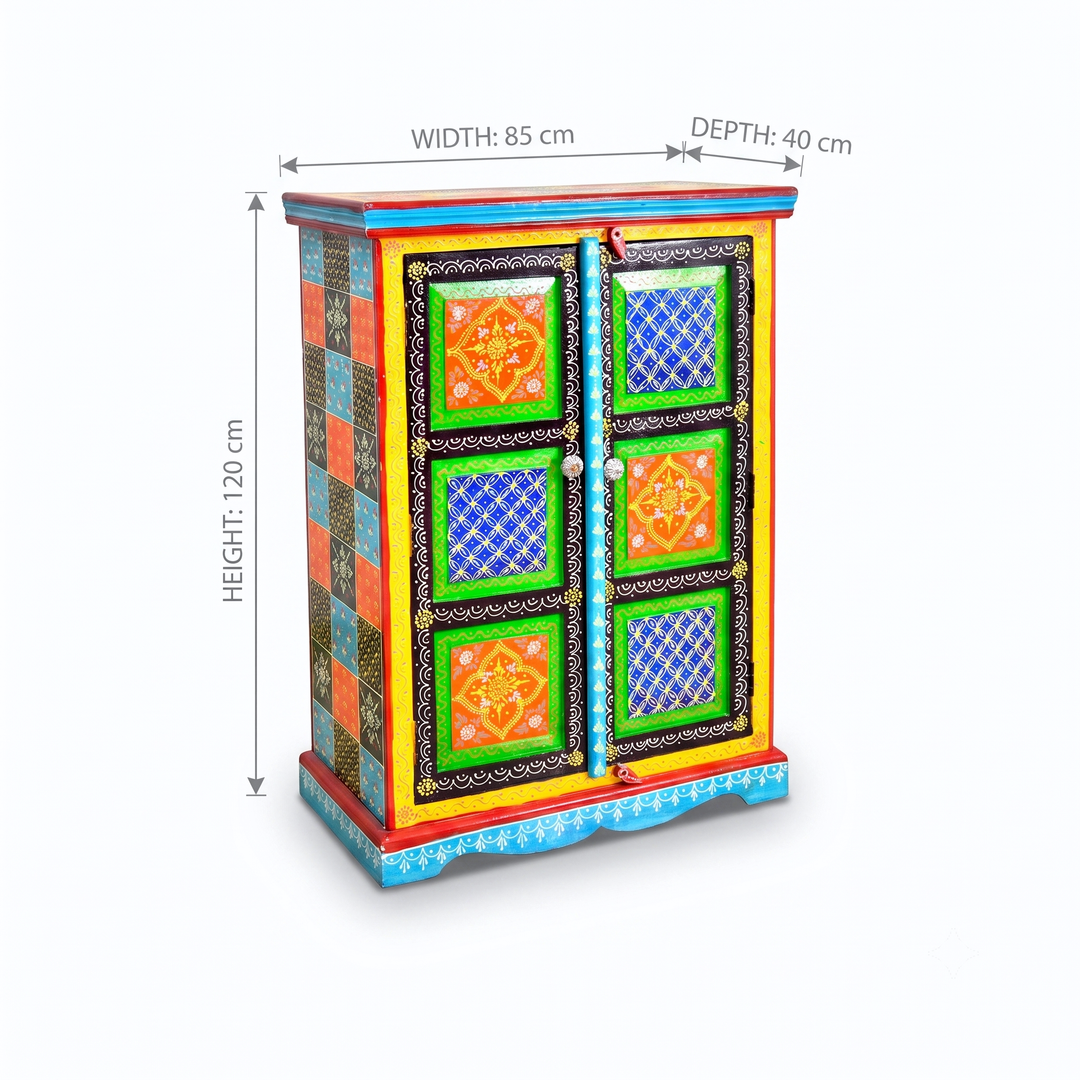 Bohemian Hand Painted Solid Wood Organizer Cabinet