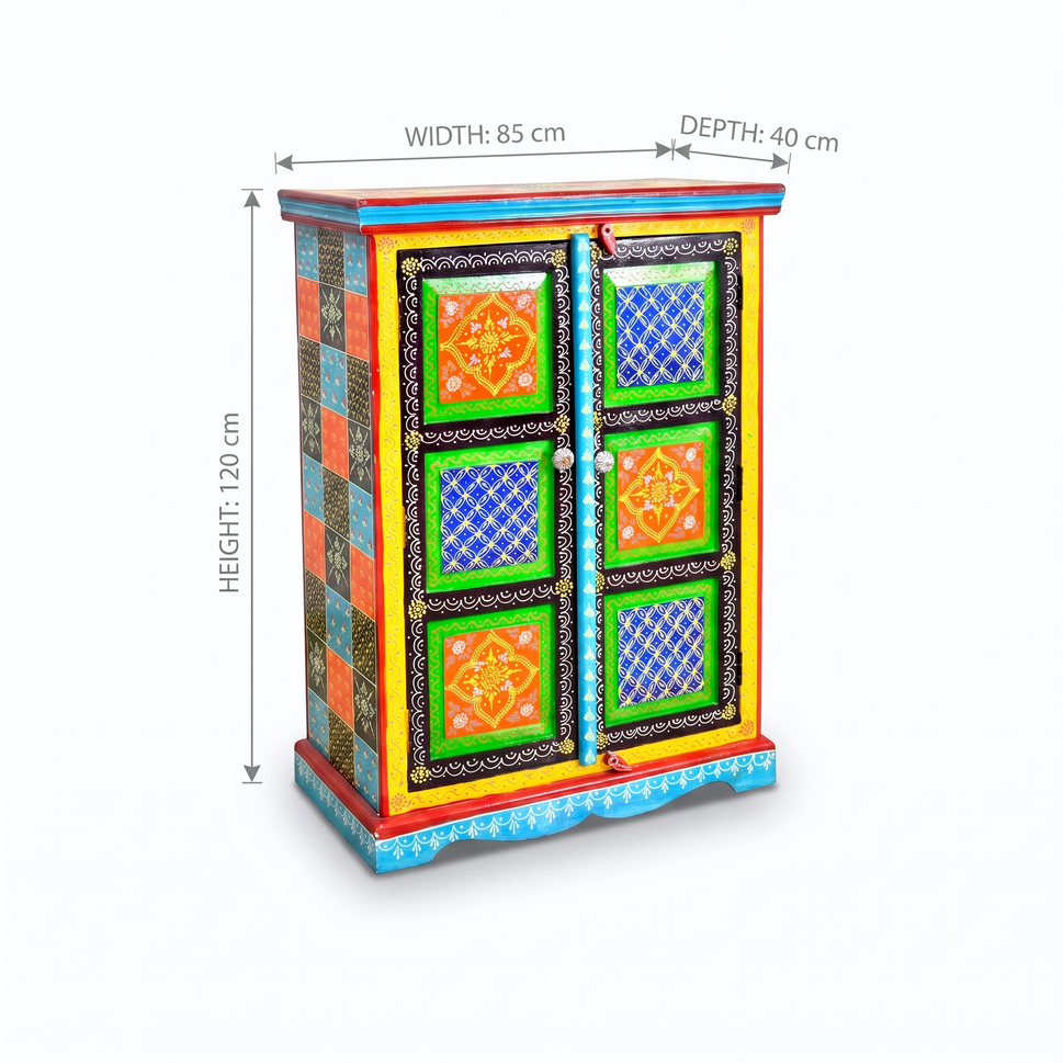 Bohemian Hand Painted Solid Wood Organizer Cabinet
