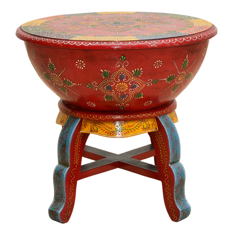 Solid Wood Multi-Purpose Coffee Table & Stool with Hand Painted Design | UAE