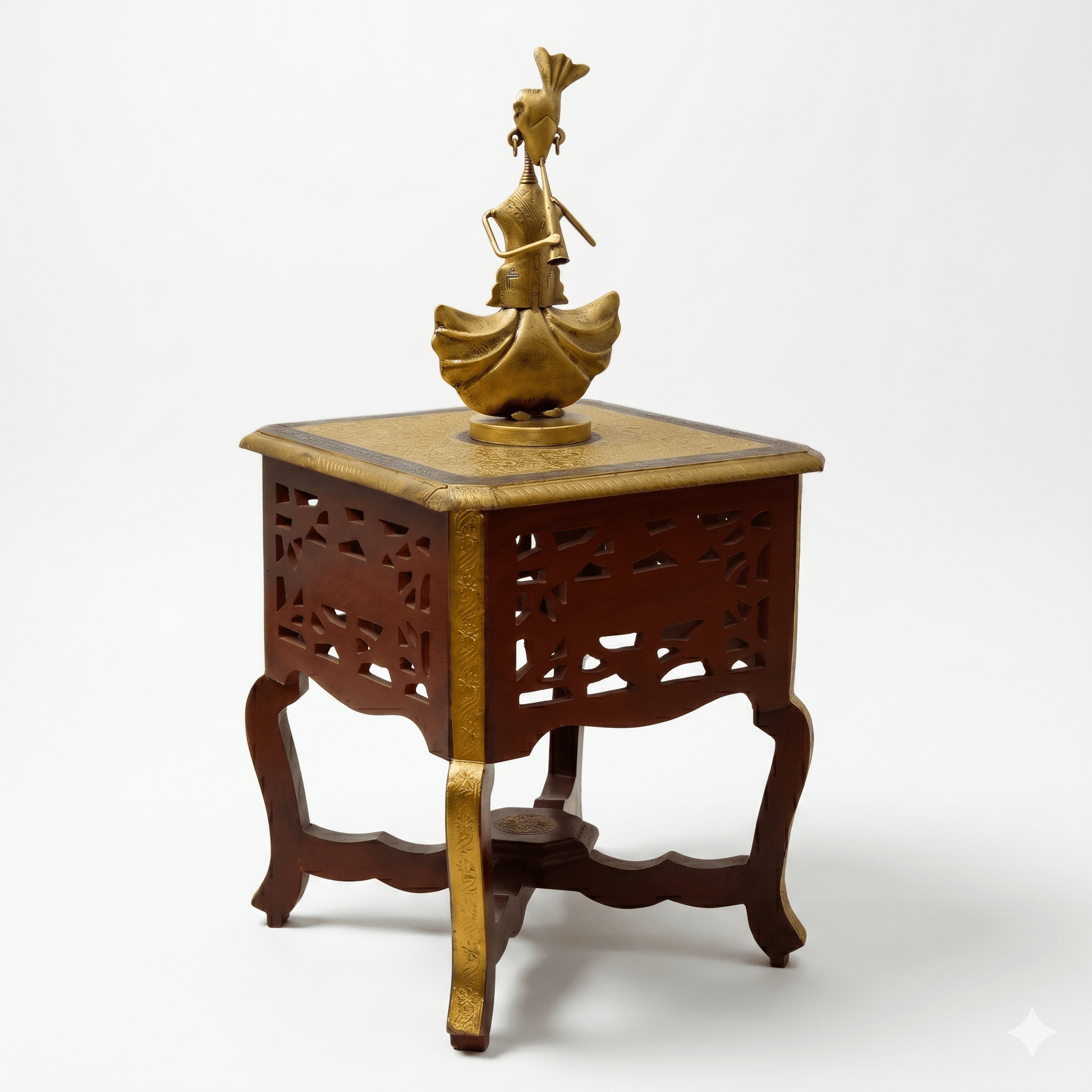 Solid Wood Antique Style Side Table with Brass Work | Dubai UAE
