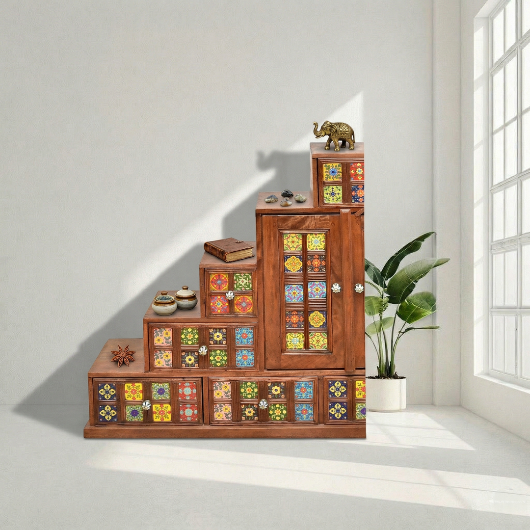 Boho-multi-drawer-apothecary-cabinet-chest-with-multi-color solid sheesham wood