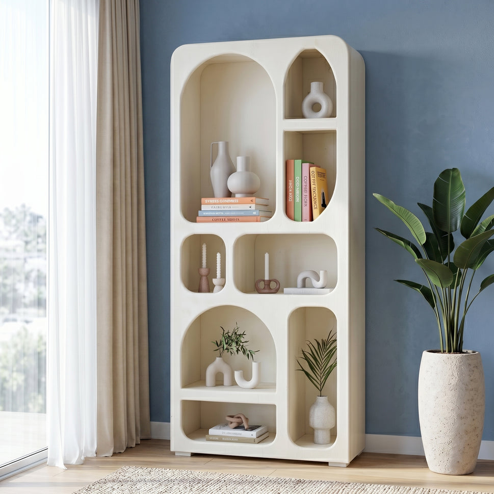 Prestige Luxury Arch Bookshelf & Display Unit with white rustic finish