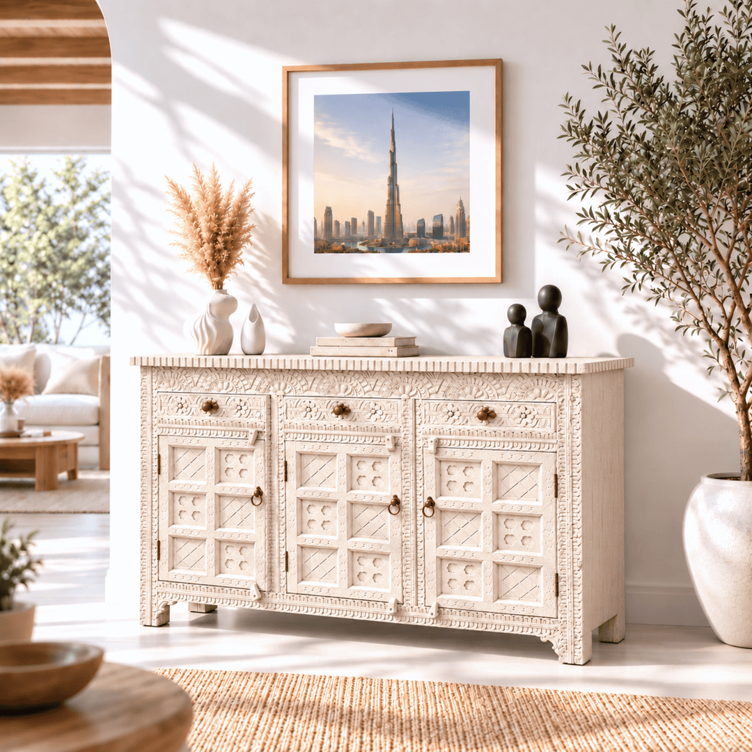Natural Heritage Carved Hardwood Console buffet table