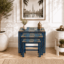 Switch Wooden Nesting Table Set blue multi color UAE,Vintage Nesting Tables for villas Dubai,Mango Wood colorful Nesting Tables UAE,Solid Wood side Nesting Table Set, 2 image
