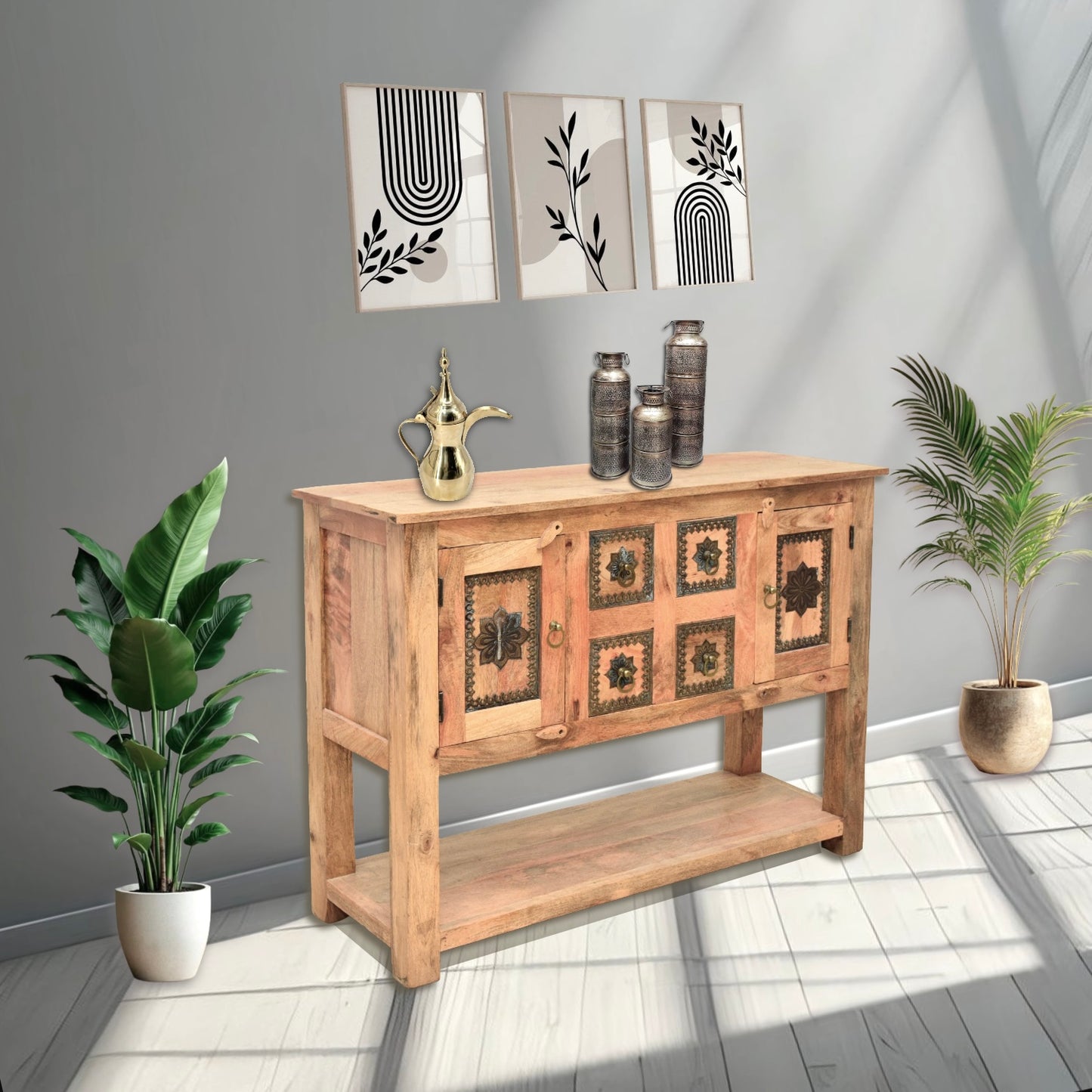 solid wood console table UAE, mango wood console Dubai,  rustic console table Abu Dhabi, premium mango console UAE