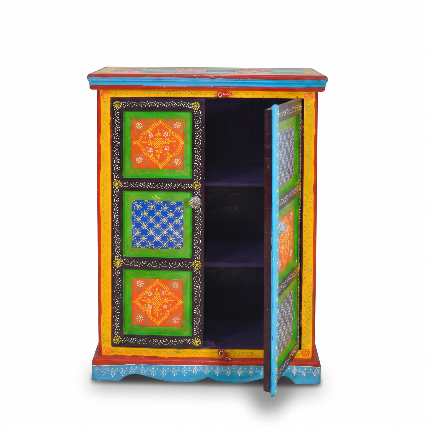 Rajasthan handmade furniture UAE, handmade storage cupboard, handcrafted wooden organizer cabinet, real wood storage cabinet, natural wood organizer cabinet UAE, folk art mango wood cabinet Dubai, 