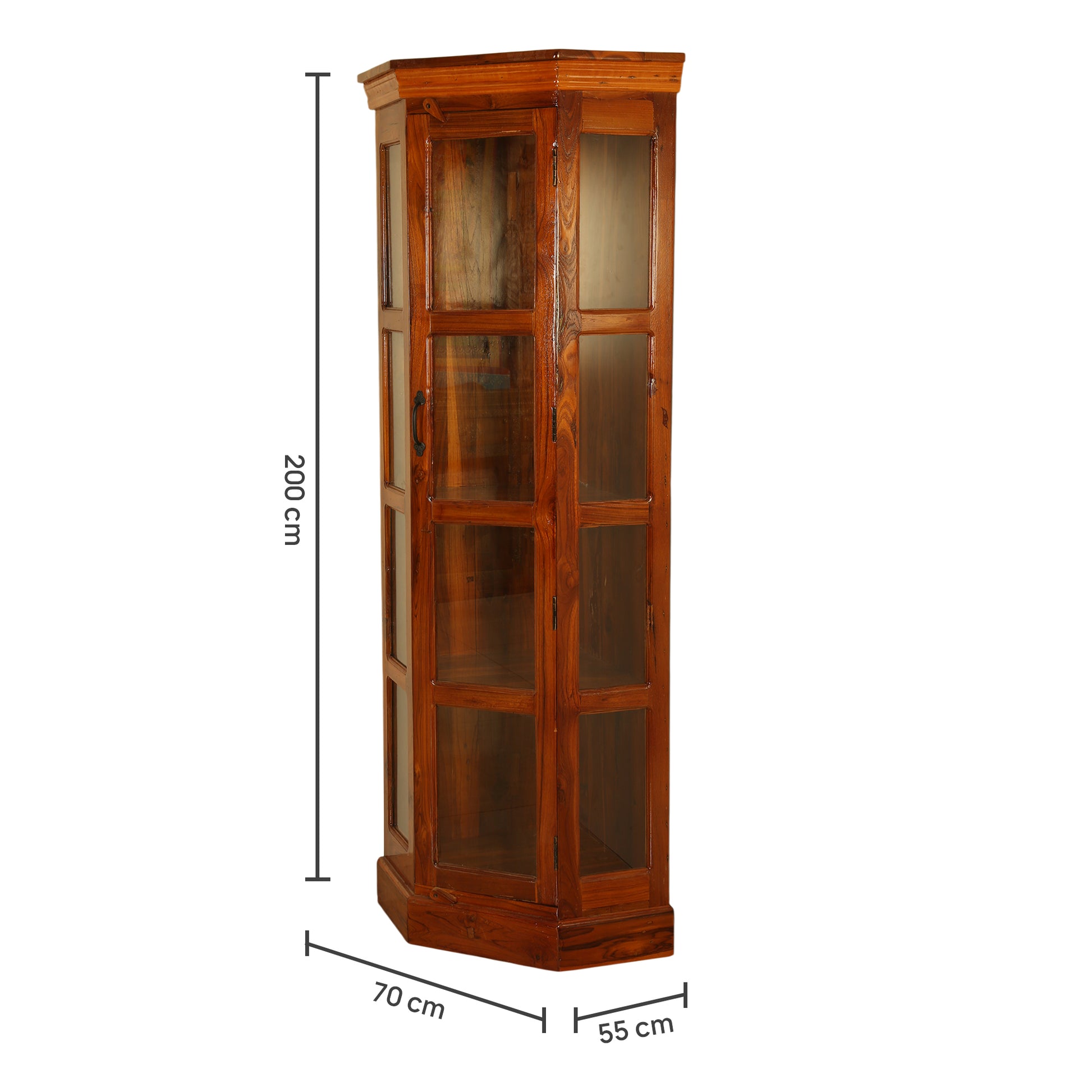 Opulent Solid Teak Wood Glass Display Cupboard with honey finish
