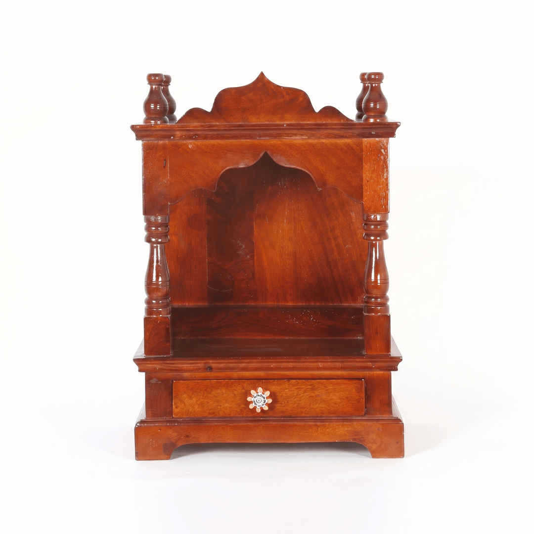 Divine Wooden Home Temple with Traditional Arch Design