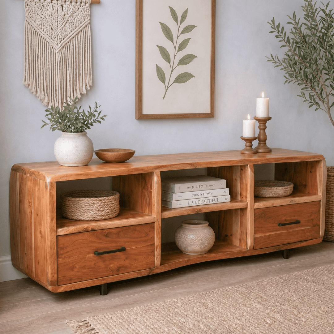 The Arlo Natural Wood TV Stand | Open Shelf Media Console UAE