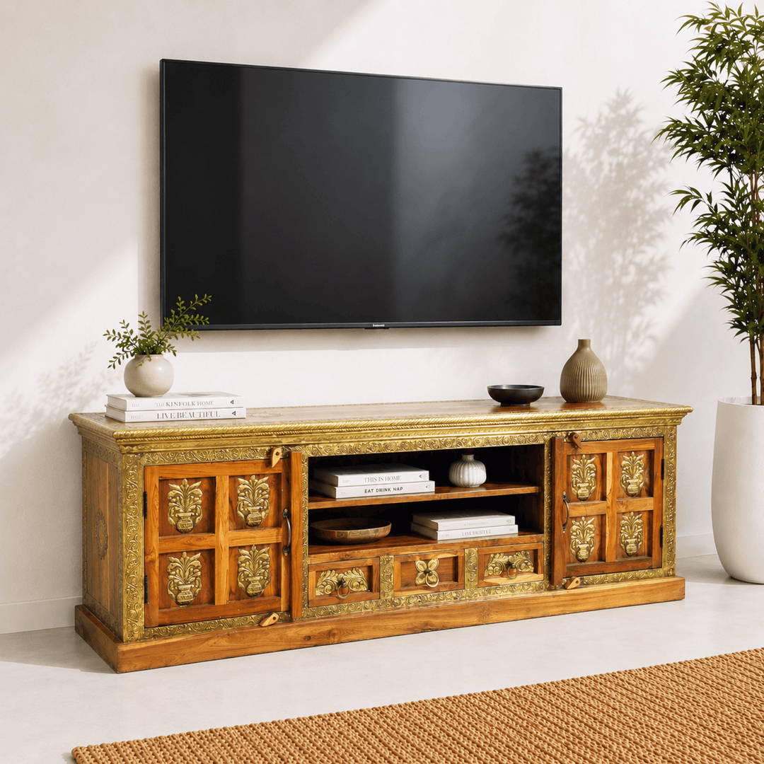 The Grand Palace Rosewood Media Console with brass work