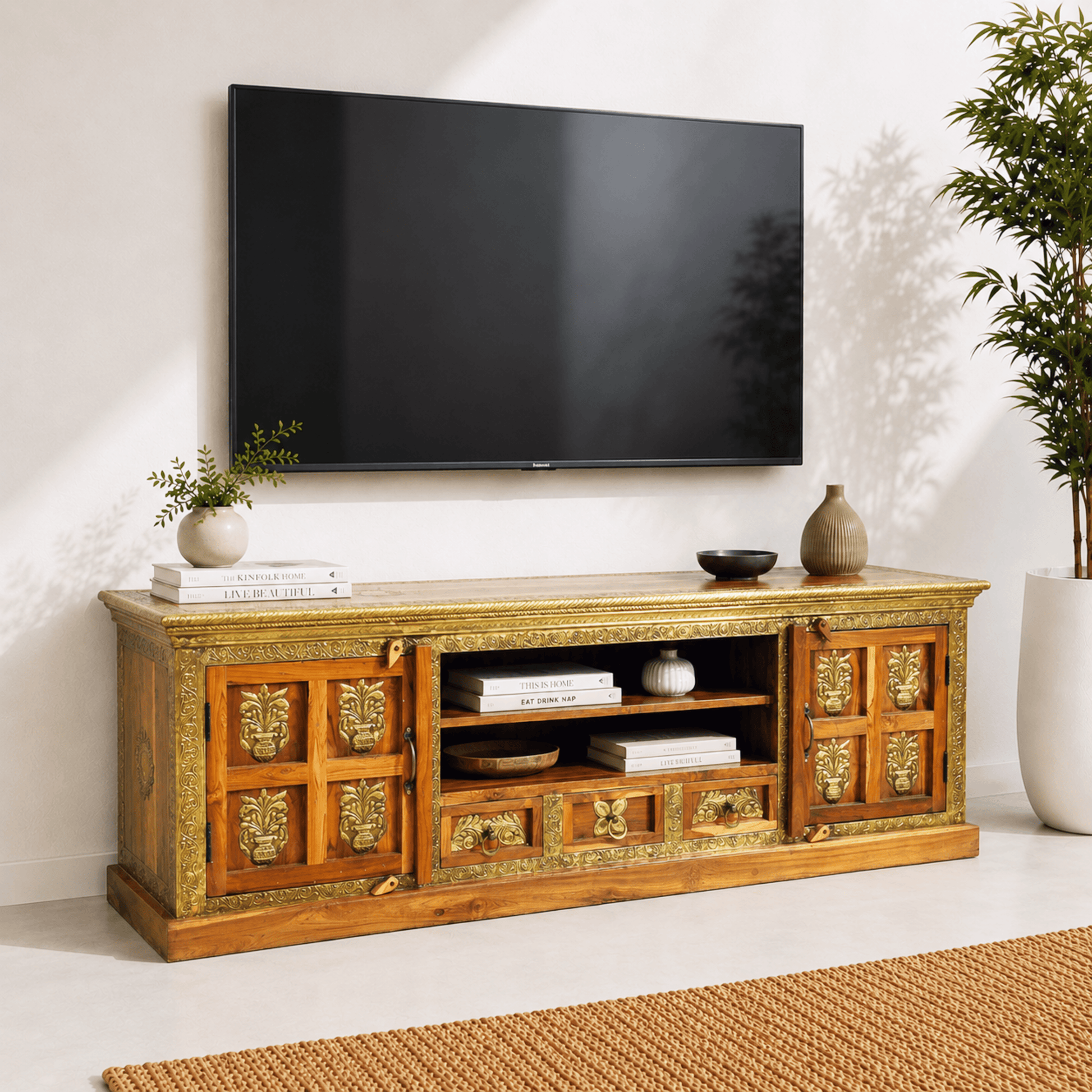 The Grand Palace Rosewood Media Console with brass work