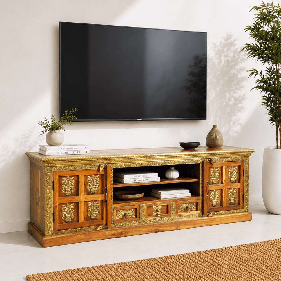 The Grand Palace Rosewood Media Console with brass work