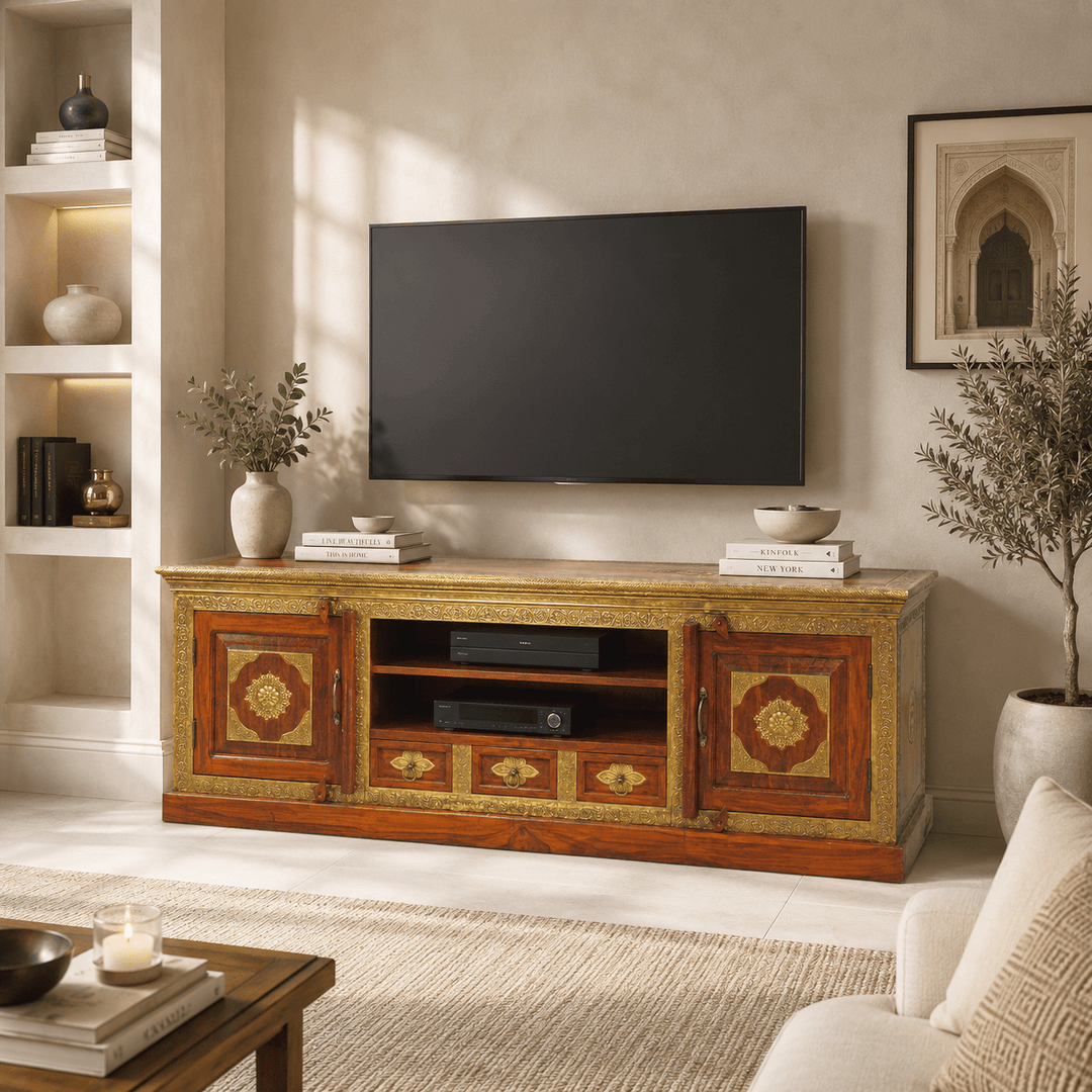 The Grand Palace Rosewood Media Console with brass work