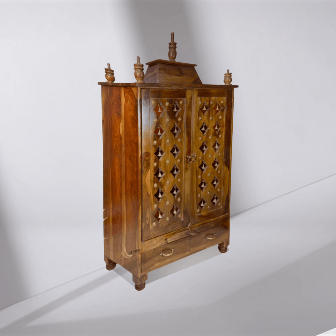 Real wood home temple with jali cutting work