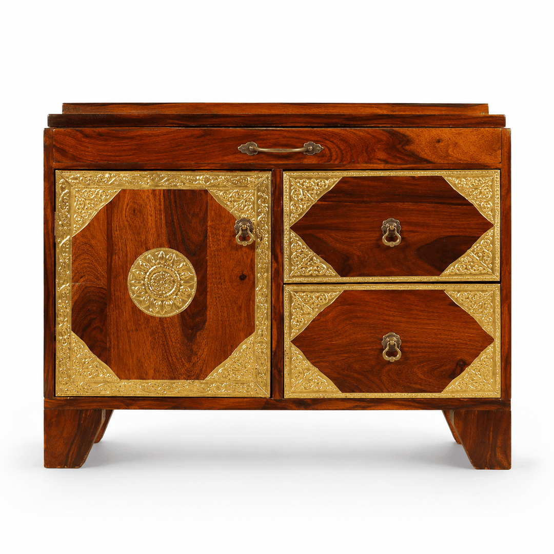 Elegant Solid Wood Devotional Shrine Cabinet with brass work