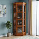 Switch display cupboard hand made, glass display cabinet hand made, display showcase real wood, curio cabinet handicrafted, glass showcase cabinet real wood, handicrafted vintage corner display cabinet, 
 2 image