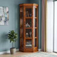 Opulent Solid Teak Wood Glass Display Cupboard with honey finish