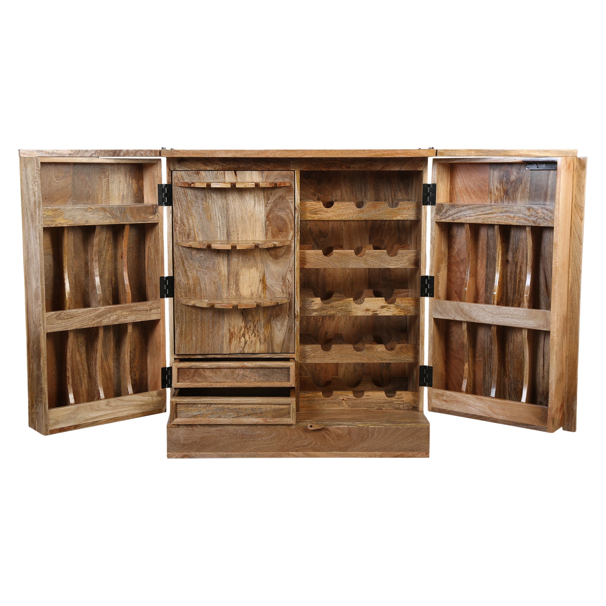 Zigzag Chevron Mango Wood Hand Made Bar Cabinet