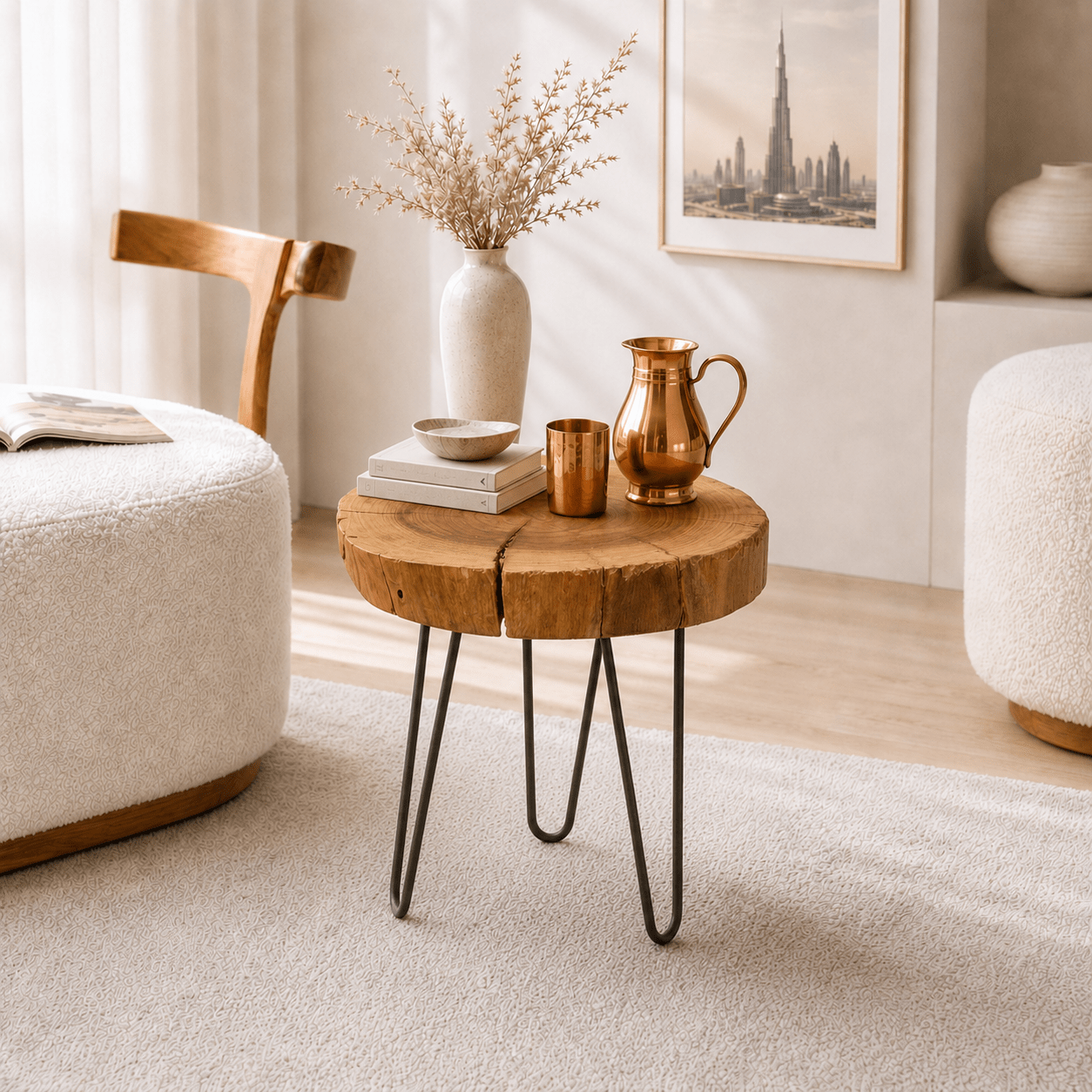 Organic Live Edge Wooden Stool Table