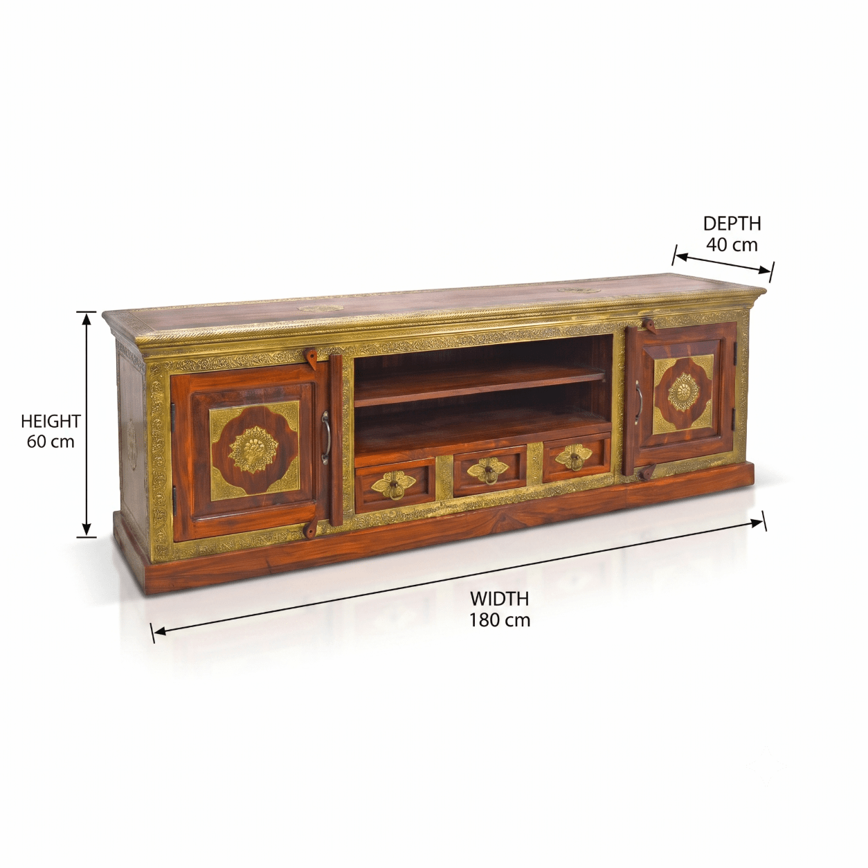 The Grand Palace Rosewood Media Console with brass work