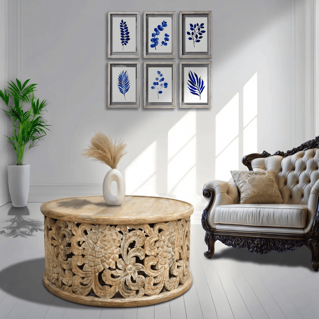 Solid Mango Wood Round Coffee Table | Visit Our Dubai Furniture Outlet