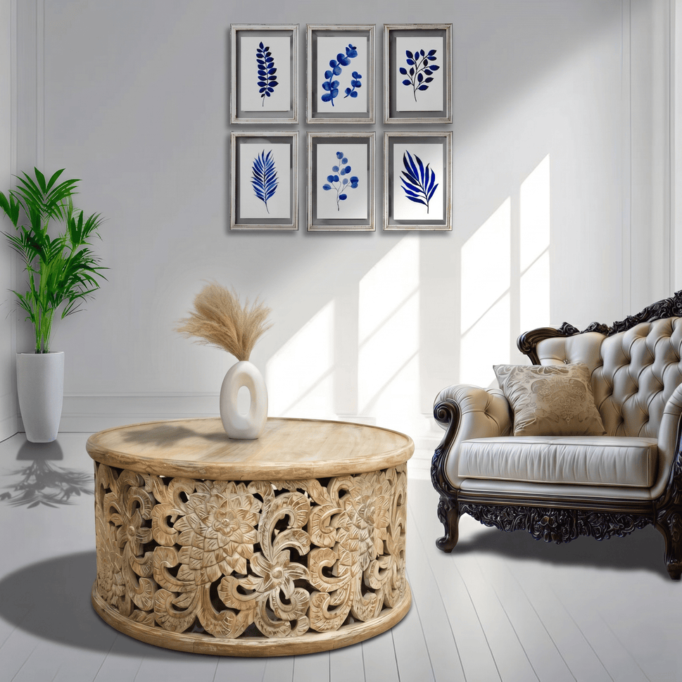 Solid Mango Wood Round Coffee Table | Visit Our Dubai Furniture Outlet