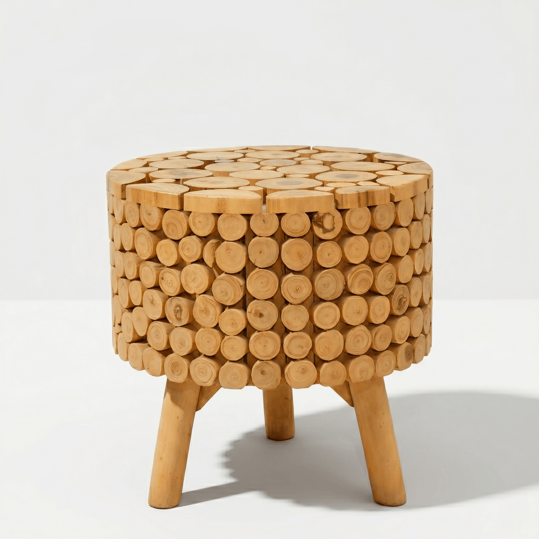 Mosaic Teak Art Stool & Side Table | Handcrafted Wooden Furniture UAE