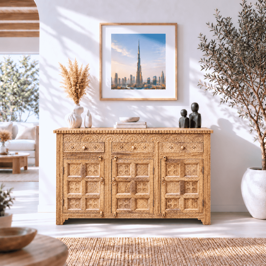 Natural Heritage Carved Hardwood Console buffet table