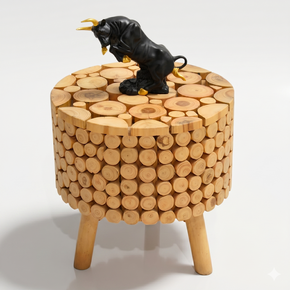 Mosaic Teak Art Stool & Side Table | Handcrafted Wooden Furniture UAE