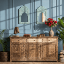Switch Wooden cabinet sideboard for hotels, Wooden sideboard shelf for restaurant in UAE,Solid mango wood side console with 3 doors &amp; 3 drawers,Mango wood sideboard hand made, 1 image