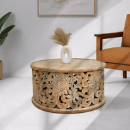Solid Mango Wood Round Coffee Table | Visit Our Dubai Furniture Outlet